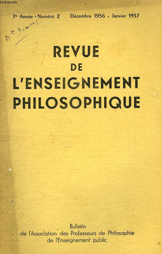 REVUE DE L'ENSEIGNEMENT PHILOSOPHIQUE, 7e ANNEE, N 2, DEC.-JAN. 1956-57