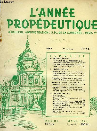 L'ANNEE PROPEDEUTIQUE, N 7-8, 1954, 6e ANNEE