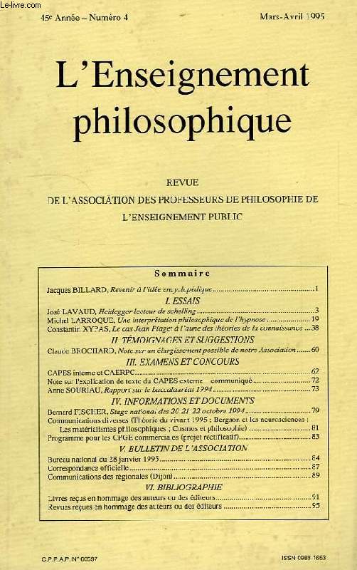 REVUE DE L'ENSEIGNEMENT PHILOSOPHIQUE, 45e ANNEE, N 4, MARS-AVRIL 1995