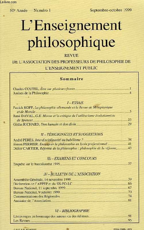 REVUE DE L'ENSEIGNEMENT PHILOSOPHIQUE, 50e ANNEE, N 1, SEPT.-OCT. 1999