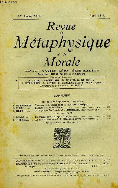 REVUE DE METAPHYSIQUE ET DE MORALE, 54e ANNEE, N 2, AVRIL 1948