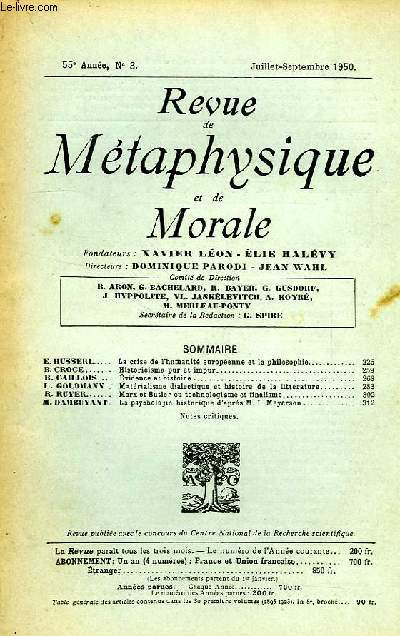 REVUE DE METAPHYSIQUE ET DE MORALE, 55e ANNEE, N 3, JUILLET-SEPT. 1950