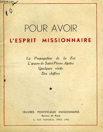 POUR AVOIR L'ESPRIT MISSIONNAIRE