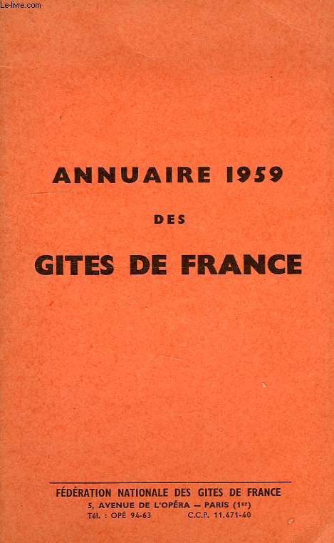 ANNUAIRE 1959 DES GITES DE FRANCE