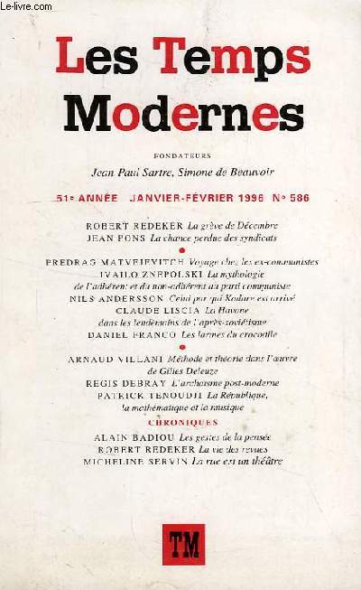 LES TEMPS MODERNES, 51e ANNEE, N 586, JAN.-FEV. 1996