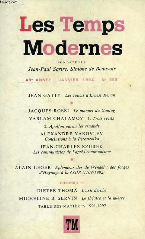 LES TEMPS MODERNES, 48e ANNEE, N 558, JAN. 1993