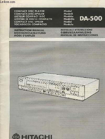 HITACHI, COMPACT DISC PLAYER, MODEL DA-500, INSTRUCTION MANUAL