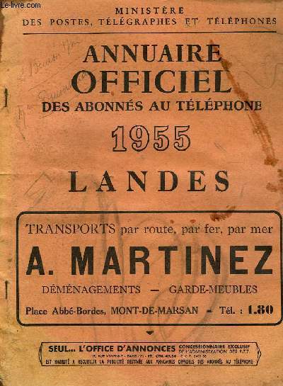ANNUAIRE OFFICIEL DES ABONNES AU TELEPHONE, 1955, LANDES
