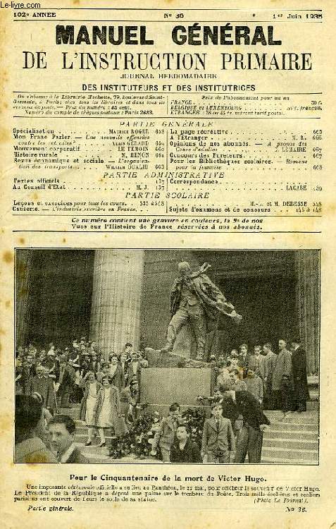 MANUEL GENERAL DE L'INSTRUCTION PRIMAIRE, 102e ANNEE, N 36, 1er JUIN 1935