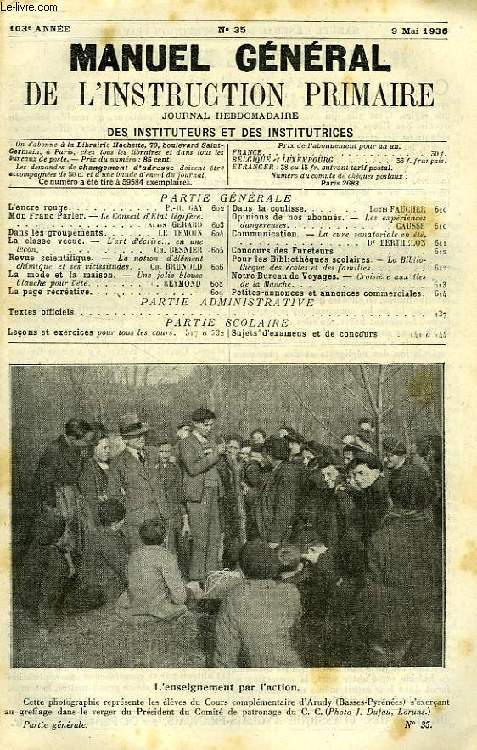MANUEL GENERAL DE L'INSTRUCTION PRIMAIRE, 103e ANNEE, N 35, 9 MAI 1936