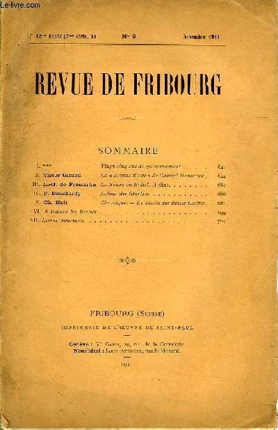 REVUE DE FRIBOURG, 42e ANNEE (2e SERIE, X), N 9, NOV. 1911