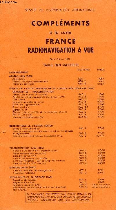 COMPLEMENTS A LA CARTE FRABCE RADIONAVIGATION A VUE