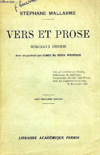 VERS ET PROSE, MORCEAUX CHOISIS