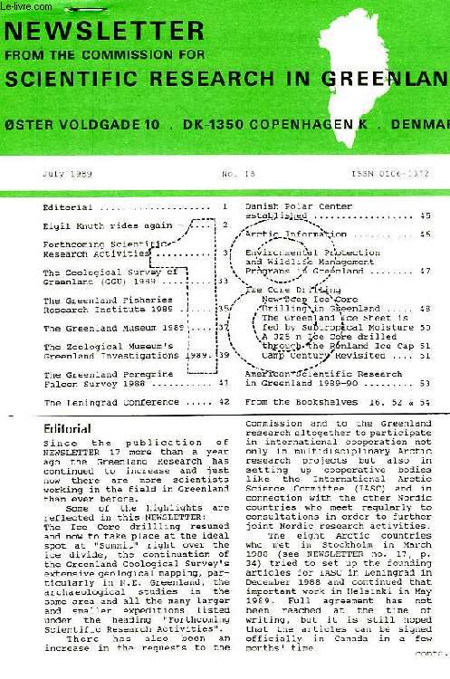 NEWSLETER FROM THE COMMISSION FOR SCIENTIFIC RESEARCH IN GREENLAND, N 18, JULY 1989