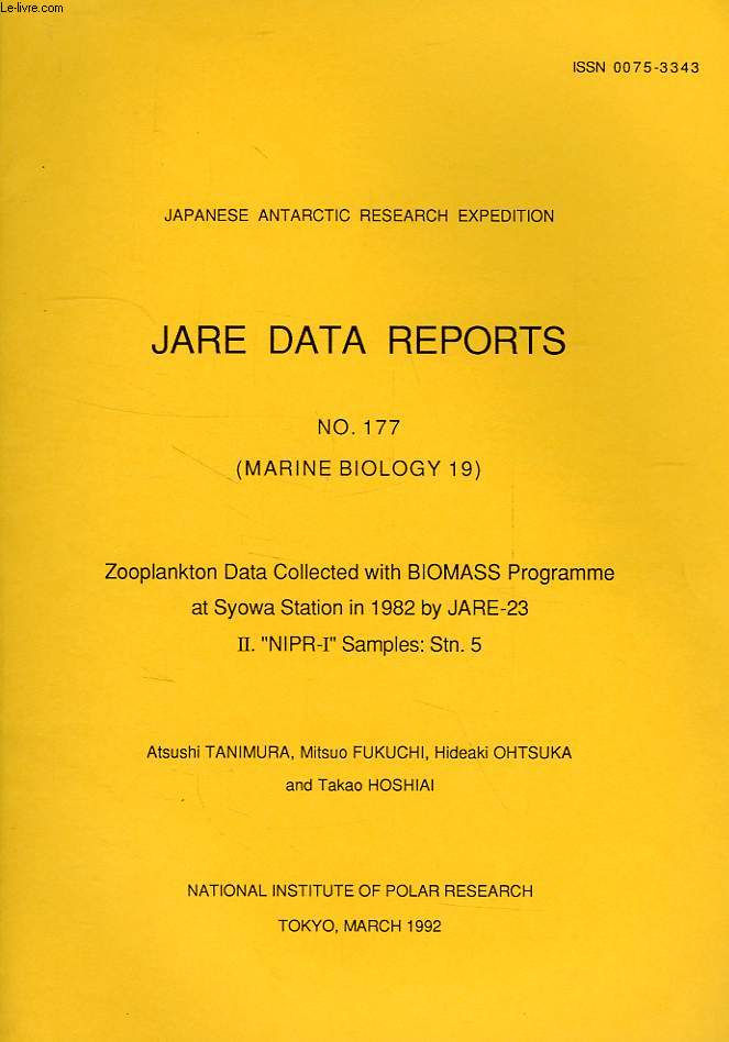 JARE DATA REPORTS, N 177, MARINE BIOLOGY 19, ZOOPLANKTON DATA COLLECTED WITH BIOMASS PROGRAMME AT SYOWA STATION IN 1982 BY JARE-23, II. 'NIPR-I' SAMPLES: Stn. 5