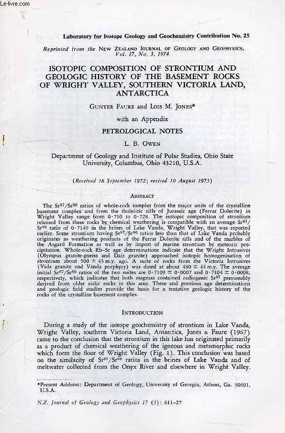 ISOTOPIC COMPOSITION OF STRONTIUM AND GEOLOGIC HISTORY OF THE BASEMENT ROCKS OF WRIGHT VALLEY, SOUTHERN VICTORIA LAND, ANTARCTICA