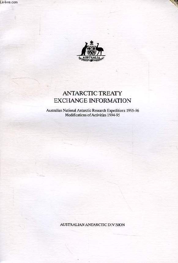 ANTARCTIC TREATY EXCHANGE INFORMATION, AUSTRALIAN NATIONAL ANTARCTIC RESEARCH EXPEDITIONS 1995-96, MODIFICATIONS OF ACTIVITIES 1994-95