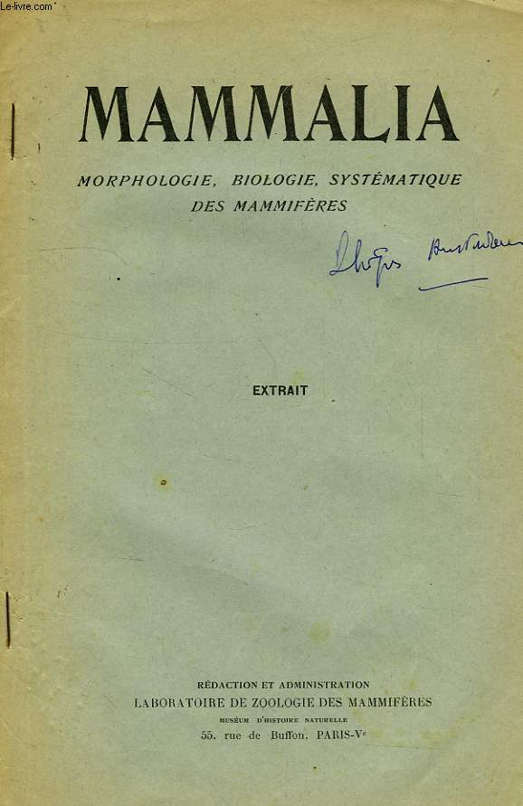 NOTE SUR LES PHOQUES DES ILES AMSTERDAM ET SAINT-PAUL, MAMMALIA, MORPHOLOGIE, BIOLOGIE, SYSTEMATIQUE DES MAMMIFERES, EXTRAIT