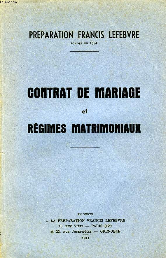 CONTRAT DE MARIAGE ET REGIMES MATRIMONIAUX