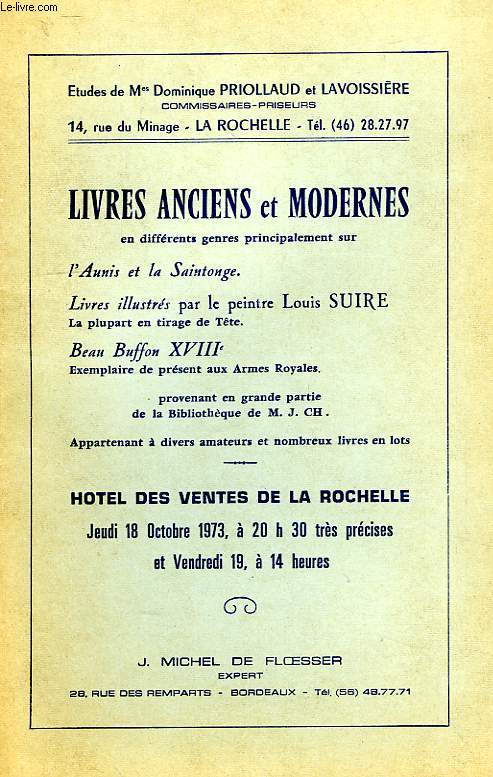 LIVRES ANCIENS ET MODERNES, HOTEL DES VENTES DE LA ROCHELLE, VENTES DES 18 ET 19 OCTOBRE 1973