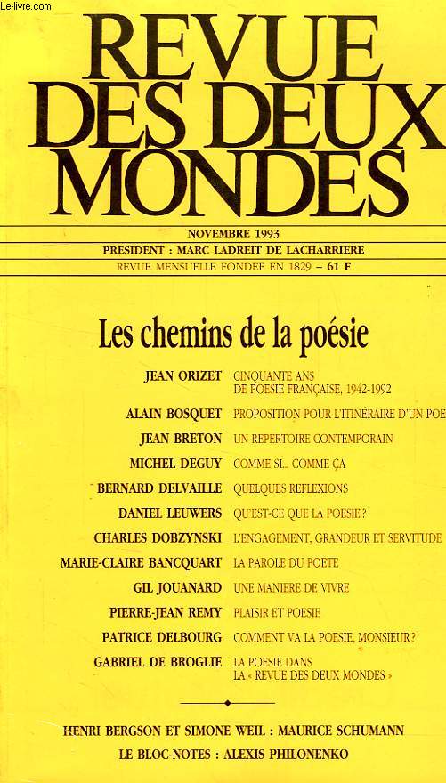 REVUE DES DEUX MONDES, N 11, NOV. 1993