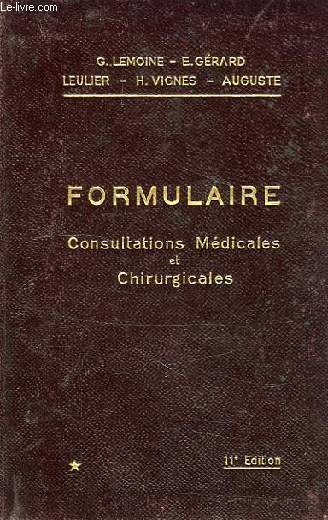 FORMULAIRE, CONSULTATIONS MEDICALES ET CHIRURGICALES