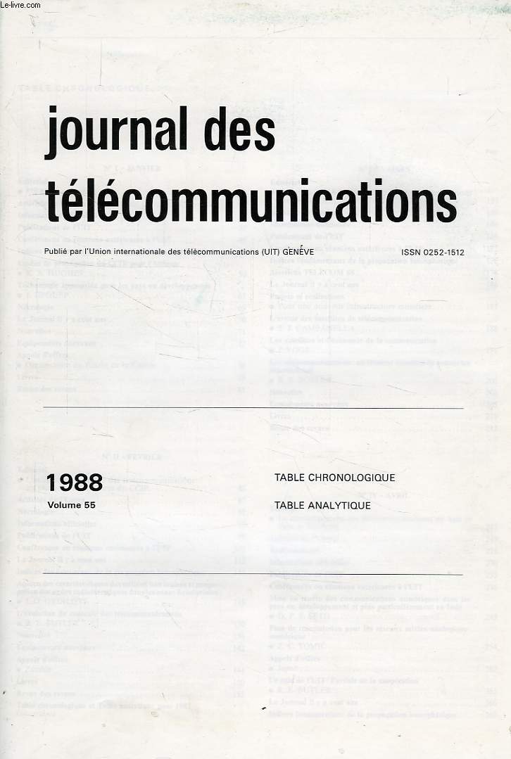 JOURNAL DES TELECOMMUNICATIONS, 1988, VOL. 55, TABLE CHRONOLOGIQUE ET ANALYTIQUE