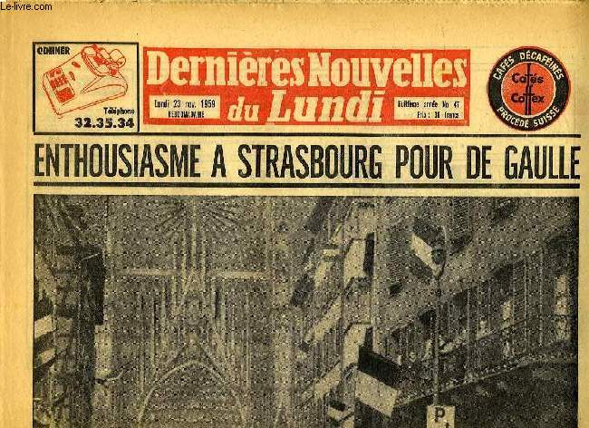 DERNIERES NOUVELLES DU LUNDI, 8e ANNEE, N 47, LUNDI 23 NOV. 1959 (EXTRAIT)