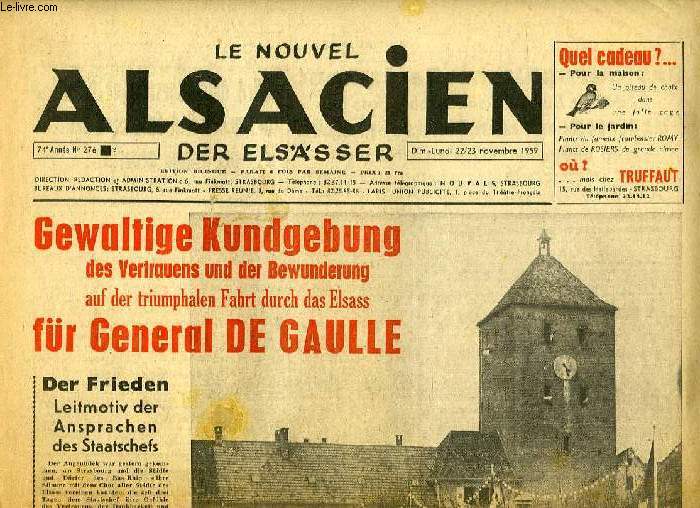 LE NOUVEL ALSACIEN, 74e ANNEE, N 276, DIM.-LUN. 22-23 NOV. 1959