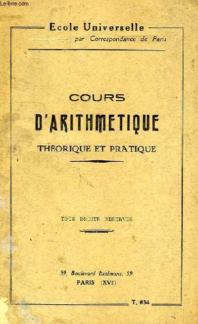 COURS D'ARITHMETIQUE THEORIQUE ET PRATIQUE