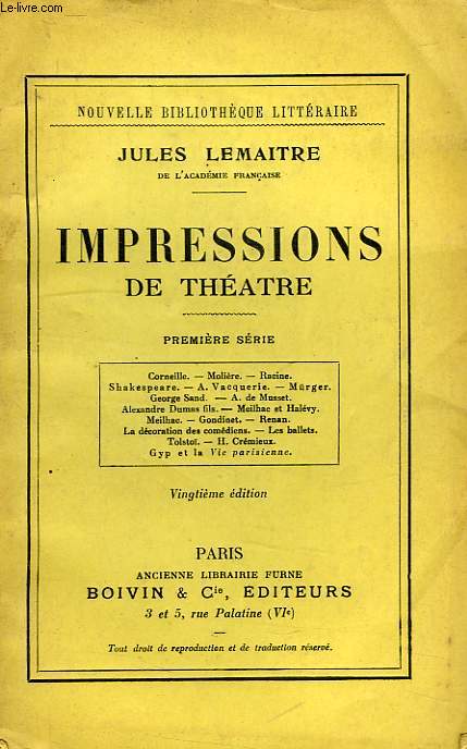 IMPRESSIONS DE THEATRE, 1re SERIE