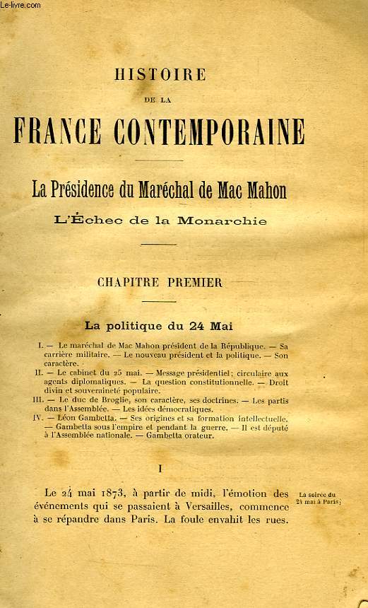 HISTOIRE DE LA FRANCE CONTEMPORAINE, TOME II