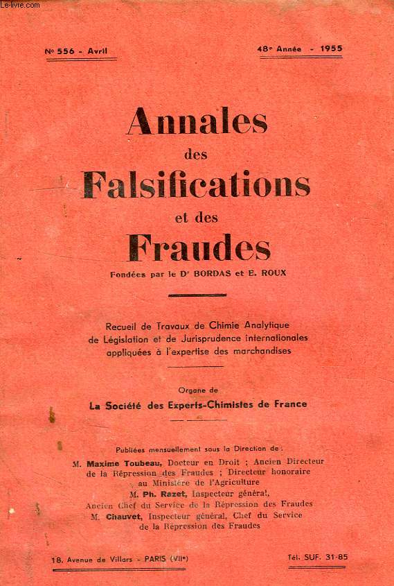 ANNALES DES FALSIFICATIONS ET DES FRAUDES, 48e ANNEE, N 556, AVRIL 1955
