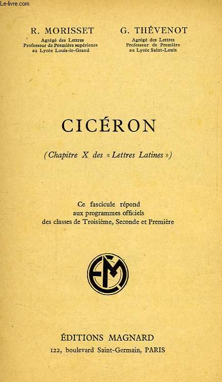 CICERON, CHAPITRE X DES 'LETTRES LATINES'