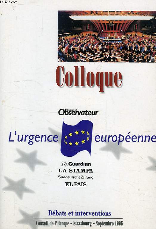 L'URGENCE EUROPEENNE, 20-21 SEPT. 1996, STRASBOURG, CONSEIL DE L'EUROPE