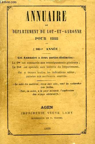 ANNUAIRE DU DEPARTEMENT DE LOT-ET-GARONNE POUR 1888