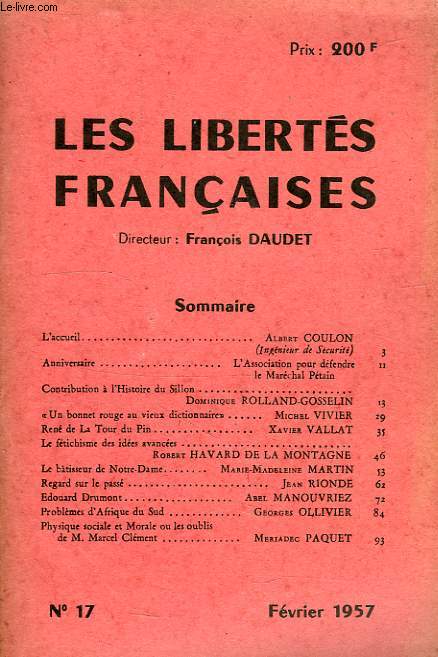LES LIBERTES FRANCAISES, N 17, FEV. 1957