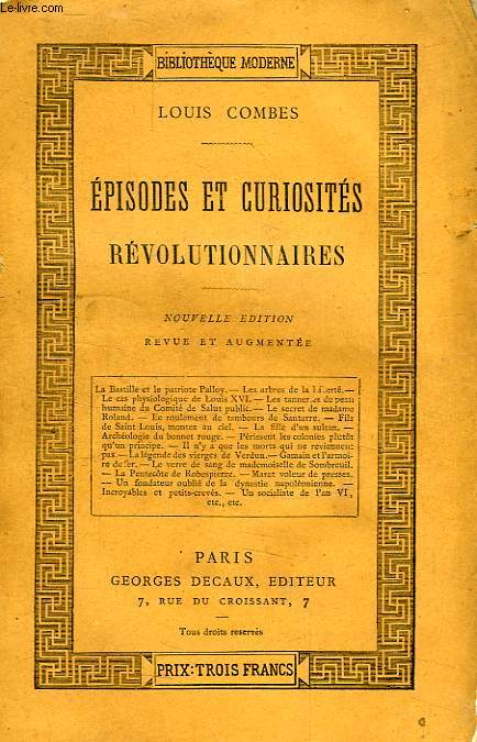 EPISODES ET CURIOSITES REVOLUTIONNAIRES