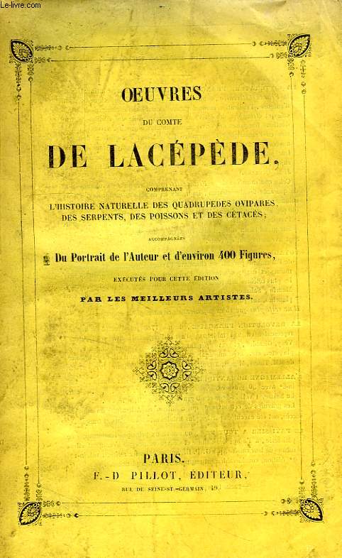 OEUVRES DU COMTE DE LACEPEDE, TOME V, POISSONS