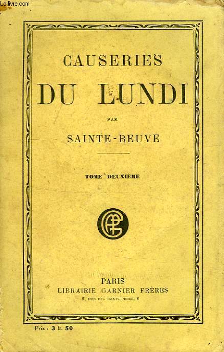 CAUSERIES DU LUNDI, TOME II