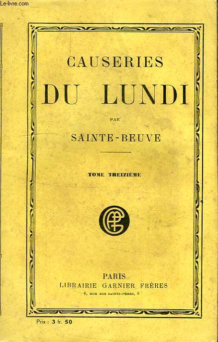 CAUSERIES DU LUNDI, TOME XIII