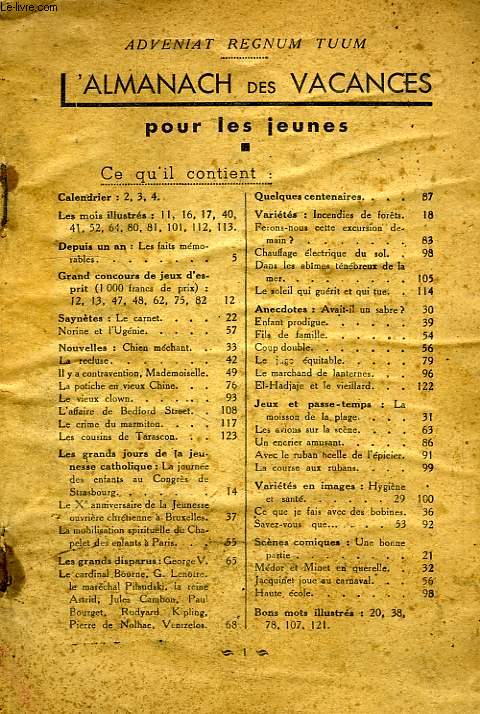 L'ALMANACH DES VACANCES POUR LES JEUNES, 1936