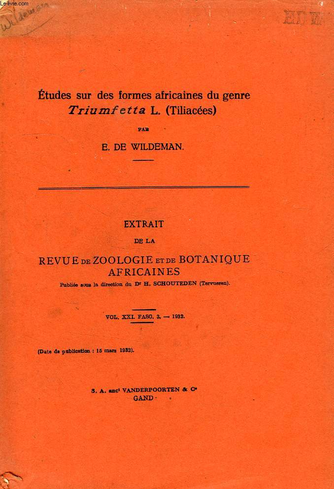 ETUDES SUR DES FORMES AFRICAINES DU GENRE 'TRIUMFETTA' L. (TILIACEES)