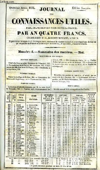JOURNAL DES CONNAISSANCES UTILES, N 5, 4e ANNEE, MAI 1834, EMMANUEL DE FELLEMBERG