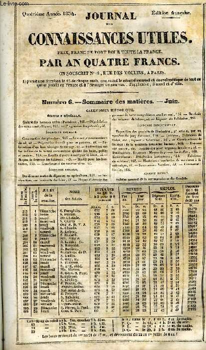JOURNAL DES CONNAISSANCES UTILES, N 6, 4e ANNEE, JUIN 1834, PESTALOZZI