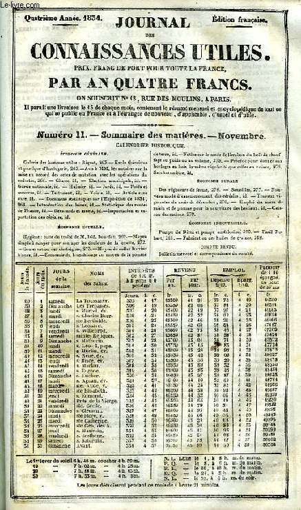 JOURNAL DES CONNAISSANCES UTILES, N 11, 4e ANNEE, NOV. 1834, RIQUET
