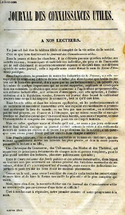 JOURNAL DES CONNAISSANCES UTILES, N 1, JAN. 1841