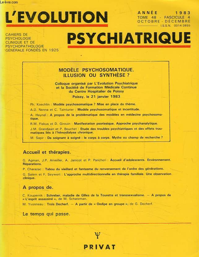 L'EVOLUTION PSYCHIATRIQUE, TOME 48, FASC. 4, OCT.-DEC. 1983