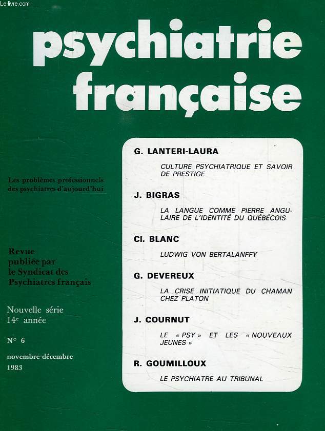 PSYCHIATRIE FRANCAISE, NOUVELLE SERIE, 14e ANNEE, N 6, NOV.-DEC. 1983
