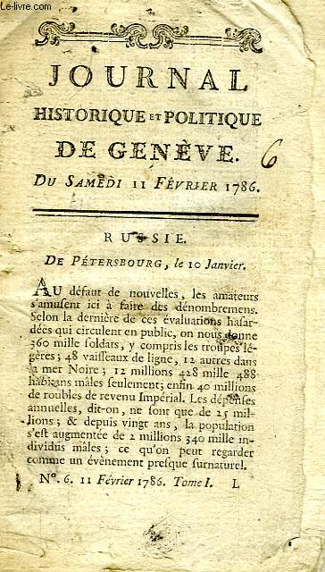JOURNAL HISTORIQUE ET POLITIQUE DE GENEVE, 1786 - 1789 - 1790